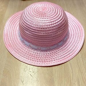 Vintage R.O.C. Toddler Girl 12-24 Months Pink Straw With White Lace/Pink Ribbon